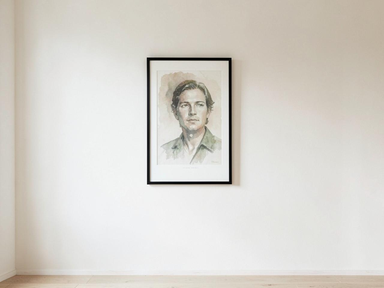 Gerahmter Kunstdruck „Zwei“ an einer hellen Wand über einer schlichten Kommode, als Größenvergleich